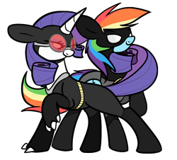 Size: 956x863 | Tagged: safe, artist:selective-yellow, derpibooru import, rainbow dash, rarity, pegasus, pony, unicorn, batman, catwoman, crossover, female, lesbian, parody, raridash, shipping