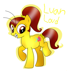 Size: 864x924 | Tagged: safe, artist:katiekane822, earth pony, pony, base used, braces, female, luan loud, mare, nickelodeon, ponified, ponytail, simple background, solo, the loud house, transparent background