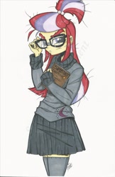 Size: 1024x1582 | Tagged: safe, artist:ponygoddess, moondancer, equestria girls, book, dante's inferno, equestria girls-ified, looking at you, solo, traditional art