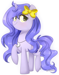 Size: 1024x1303 | Tagged: safe, artist:slasharu, oc, oc only, oc:midnight ocean, pony, unicorn, bow, female, mare, raised hoof, simple background, solo, transparent background