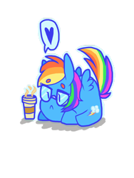 Size: 774x1032 | Tagged: safe, artist:vomitcunt, rainbow dash, pegasus, pony, chibi, chubby, coffee, cute, glasses, heart, hipster, outline, solo, wrong aspect ratio