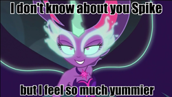 Size: 960x540 | Tagged: safe, edit, edited screencap, screencap, midnight sparkle, sci-twi, twilight sparkle, equestria girls, friendship games, batman, batman returns, bedroom eyes, caption, evil twilight, glowing eyes, image macro, meme, midnight sparkle's lines, movie quote