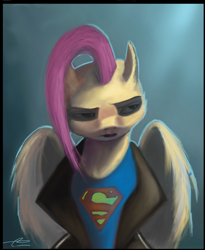 Size: 930x1135 | Tagged: safe, artist:auroriia, derpibooru import, fluttershy, pegasus, pony, solo, superman