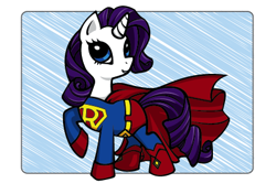 Size: 429x285 | Tagged: safe, artist:chiisai-suzume, derpibooru import, rarity, pony, unicorn, crossover, dc comics, parody, superman