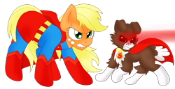 Size: 2149x1104 | Tagged: safe, artist:blackbewhite2k7, derpibooru import, applejack, winona, earth pony, pony, app-el, crossover, heat vision, krypto the superdog, parody, simple background, superhero, superman, supermare, transparent background, vector