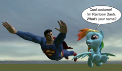 Size: 800x468 | Tagged: safe, artist:chris3123, derpibooru import, rainbow dash, pegasus, pony, crossover, gmod, superman