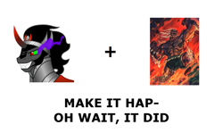 Size: 1337x796 | Tagged: safe, king sombra, pony, unicorn, all caps, dc comics, doomsday, exploitable meme, make it happen, meme, meta, superman