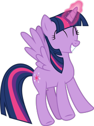 Size: 4479x5981 | Tagged: safe, artist:cloudyskie, twilight sparkle, twilight sparkle (alicorn), alicorn, pony, the hooffields and mccolts, .ai available, absurd resolution, cute, excited, eyes closed, female, glowing horn, grin, happy, magic, mare, simple background, smiling, solo, spread wings, transparent background, twiabetes, vector, wings