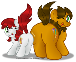 Size: 1024x835 | Tagged: safe, artist:aleximusprime, oc, oc only, oc:alex the chubby pony, oc:palette swap, artist pony, butt bump, butt to butt, butt touch, chubby, cute, flank, plot, plot pair, ponysona, simple background, transparent background, wink