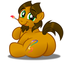 Size: 1024x1042 | Tagged: safe, artist:aleximusprime, oc, oc only, oc:alex the chubby pony, aleximusbetes, chubby, cute, flank, looking back, paintbrush, plot, plump, ponysona, simple background, solo, transparent background