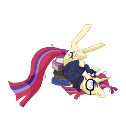 Size: 500x500 | Tagged: safe, artist:breadcipher, moondancer, book, clothes, eyebrows, glasses, looking up, on back, raised hoof, simple background, solo, sweater, transparent background