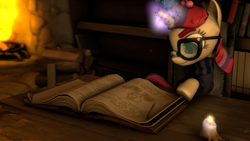 Size: 1280x720 | Tagged: safe, artist:wizardtwy, moondancer, 3d, book, chimney, glasses, reading, solo, source filmmaker