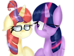 Size: 1024x768 | Tagged: safe, artist:aimycat, moondancer, twilight sparkle, twilight sparkle (alicorn), alicorn, pony, female, mare