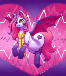 Size: 1046x1200 | Tagged: safe, artist:mataknight, oc, oc only, oc:arrhythmia, bat pony, pony, chubby, clothes, scarf, solo, stockings