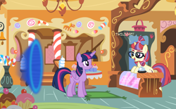 Size: 4841x3000 | Tagged: safe, artist:ambassad0r, artist:firestorm-can, moondancer, twilight sparkle, twilight sparkle (alicorn), alicorn, pony, alternate hairstyle, alternate universe, female, mare, sugarcube corner, vector