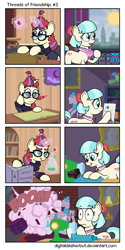 Size: 800x1601 | Tagged: safe, artist:digitaldasherbot, coco pommel, moondancer, comic:threads of friendship, book, comic, explosion, potion