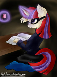 Size: 1280x1707 | Tagged: safe, artist:red-flareon, moondancer, anthro, book, clothes, magic, solo, telekinesis