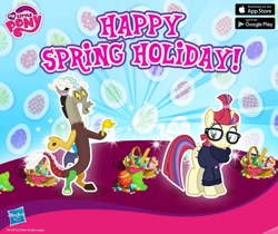 Size: 940x788 | Tagged: safe, discord, moondancer, easter, gameloft, hasbro, my little pony logo, official