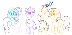 Size: 1024x498 | Tagged: safe, artist:pastelhorses, moondancer, starlight glimmer, sunset shimmer, trixie, twilight sparkle, twilight sparkle (alicorn), alicorn, pony, counterparts, cute, female, glasses off, magical quintet, mare, twilight's counterparts, wip