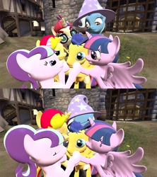 Size: 1920x2160 | Tagged: safe, artist:taijitu, edit, flash sentry, moondancer, starlight glimmer, sunset shimmer, trixie, twilight sparkle, twilight sparkle (alicorn), alicorn, pony, 3d, collage, exploitable meme, eyes closed, female, flash sentry gets all the mares, flash sentry gets all the waifus, flashdancer (ship), flashglimmer, flashimmer, flashlight, gmod, harem, kissing, lucky bastard, magical quintet, male, mare, meme, moonflash, sentrixie, shipping, smiling, starsentry, straight, waifu thief, wide eyes