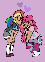 Size: 595x814 | Tagged: safe, artist:colorfulwonders, pinkie pie, rainbow dash, human, chubby, eyes closed, female, heart, humanized, kissing, lesbian, pinkiedash, shipping