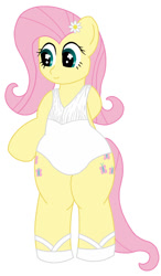 Size: 650x1110 | Tagged: safe, artist:kawa11kun, fluttershy, pegasus, pony, semi-anthro, chubby, clothes, cute, plump, sandals, swimsuit