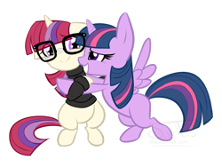 Size: 800x600 | Tagged: safe, artist:sweettots, moondancer, twilight sparkle, twilight sparkle (alicorn), alicorn, pony, missing cutie mark, simple background, transparent background