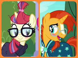 Size: 1023x767 | Tagged: safe, moondancer, sunburst, blushing, cute, glasses, nerd, shipping, smiling, spectacles, sundancer, wizard