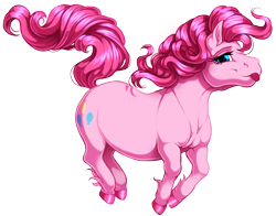 Size: 1920x1503 | Tagged: safe, artist:kittehkatbar, pinkie pie, earth pony, horse, pony, chubby, hoers, pronking, realistic anatomy, simple background, solo, tongue out, transparent background, unshorn fetlocks