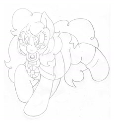 Size: 1577x1713 | Tagged: safe, artist:blackbewhite2k7, pinkie pie, earth pony, pony, alternate hairstyle, amethyst (steven universe), chubby, commission, crossover, sketch, solo, steven universe