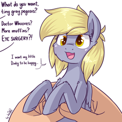 Size: 1920x1920 | Tagged: safe, artist:dsp2003, part of a series, part of a set, derpy hooves, human, pegasus, pony, 2017, cheek fluff, colored pupils, cute, daaaaaaaaaaaw, derpabetes, dsp2003 is trying to murder us, ear fluff, equestria's best mother, eye clipping through hair, fluffy, hnnng, holding a pony, implied dinky, offscreen character, open mouth, shoulder fluff, simple background, single panel, tiny ponies, updated, what do you want, white background