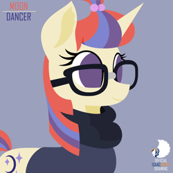 Size: 2300x2300 | Tagged: safe, artist:ballisticmcdelphia, moondancer, clothes, cutie mark, eyelashes, flat colors, glasses, simple background, solo, splashmark, sweater