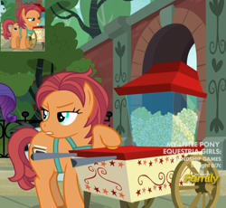 Size: 1164x1069 | Tagged: safe, screencap, chock-full carafe, earth pony, pony, made in manehattan, apron, chubby, clothes, discovery family logo, female, mare, popcorn, vendor