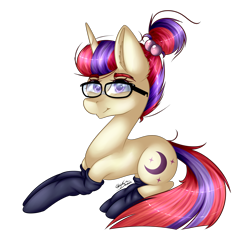 Size: 3739x3550 | Tagged: safe, artist:quiladess, moondancer, clothes, glasses, prone, simple background, socks, solo, transparent background