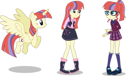 Size: 7000x4205 | Tagged: safe, artist:limedazzle, moondancer, alicorn, equestria girls, absurd resolution, alicornified, alternate universe, boots, clothes, crystal prep academy, crystal prep academy uniform, crystal prep shadowbolts, cute, equestria girls-ified, glasses, moondancercorn, pleated skirt, ponytail, race swap, school uniform, shoes, simple background, skirt, socks, solo, transparent background, vector