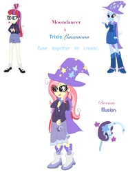 Size: 770x1037 | Tagged: safe, artist:doraemonfan4life, moondancer, trixie, oc, equestria girls, boots, cape, clothes, equestria girls-ified, fusion, glasses, hat, high heel boots, multiple arms, shoes, socks