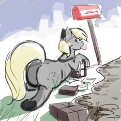 Size: 1000x1000 | Tagged: safe, artist:kevinsano, derpy hooves, pegasus, pony, bubble butt, chubby, female, looking at you, mailbag, mailmare, mare, plot, plump, solo, the ass was fat