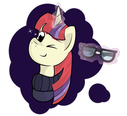 Size: 2344x2129 | Tagged: safe, artist:moonlightfan, moondancer, pony, unicorn, glasses, one eye closed, solo, wink