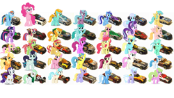 Size: 1191x670 | Tagged: safe, artist:eltonlin98, idw, applejack, berry punch, berryshine, carrot top, charity sweetmint, cloud kicker, cloudchaser, coco pommel, coloratura, daisy, flower wishes, fluttershy, golden harvest, honey rays, lemon hearts, lightning bolt, lightning dust, lily, lily valley, linky, lyra heartstrings, meadow flower, minuette, moondancer, pinkie pie, radiant hope, rainbow dash, rarity, roseluck, sassaflash, shoeshine, spring melody, sprinkle medley, starlight glimmer, strawberry sunrise, sunset shimmer, sunshower raindrops, tree hugger, trixie, twilight sparkle, twinkleshine, white lightning, earth pony, pegasus, pony, unicorn, (hw) 1/4 mile coupe, (hw) 24/seven, (hw) aeroflash, (hw) backdraft, (hw) ballistik, (hw) deora ii, (hw) krazy 8s, (hw) mega-duty, (hw) moto-crossed, (hw) muscle tone, (hw) power pipes, (hw) power pistons, (hw) power rocket, (hw) red baron, (hw) side draft, (hw) sling shot, (hw) sweet 16 ii, (hw) switchback, (hw) twin mill, (hw) vulture, (hw) wild thing, (hw) zotic, chevrolet corvette, chevrolet el camino, chevrolet nomad, chrysler thunderbolt concept, corvette c2, corvette stingray, countess coloratura, dodge charger, female, ford f-150, ford thunderbird, hot wheels, hot wheels highway 35: world race, mare, plymouth roadrunner, pontiac firebird, pontiac rageous concept, toyota rsc, wall of tags