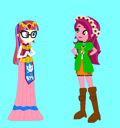 Size: 640x680 | Tagged: safe, artist:eli-j-brony, artist:selenaede, gloriosa daisy, moondancer, equestria girls, blue background, crossover, equestria girls-ified, hyrule warriors, linkle, nintendo, princess zelda, simple background, the legend of zelda, toon zelda