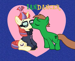 Size: 799x652 | Tagged: safe, moondancer, oc, oc:ian, pony, base used, canon x oc, heart, kissing