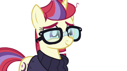 Size: 1280x720 | Tagged: safe, moondancer, pony, unicorn, amending fences, clothes, crying, female, glasses, happy, mare, simple background, solo, sweater, tears of joy, transparent background