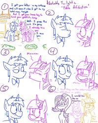 Size: 1280x1611 | Tagged: safe, artist:adorkabletwilightandfriends, moondancer, spike, starlight glimmer, twilight sparkle, twilight sparkle (alicorn), oc, oc:greg, alicorn, dragon, pony, unicorn, comic:adorkable twilight and friends, adorkable, adorkable twilight, blushing, comic, cute, dialogue, dork, kissing, lineart, shy, simple background, slice of life, sweat