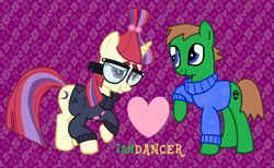 Size: 1643x1011 | Tagged: safe, moondancer, oc, oc:ian, pony, clothes, couple, heart, iandancer, sweater