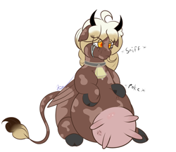 Size: 2377x2061 | Tagged: safe, artist:epicenehs, oc, oc only, oc:sweet mocha, cow, pony, bell, bell collar, chubby, collar, cowified, crying, female, mare, pegacow, sad, solo, species swap, udder