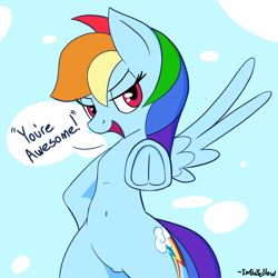 Size: 1024x1024 | Tagged: safe, artist:infrayellow, rainbow dash, pegasus, pony, pointing, solo, spread wings