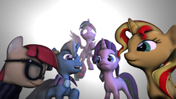 Size: 4000x2250 | Tagged: safe, artist:dreadmaster231, moondancer, starlight glimmer, sunset shimmer, trixie, twilight sparkle, twilight sparkle (alicorn), alicorn, pony, unicorn, 3d, blank eyes, counterparts, female, mare, source filmmaker, twilight's counterparts