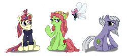 Size: 1179x518 | Tagged: safe, artist:swasfews, limestone pie, moondancer, seabreeze, tree hugger, breezie, pony, simple background, sitting, transparent background