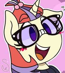 Size: 891x992 | Tagged: safe, artist:quarium, moondancer, pony, unicorn, blushing, cropped, cute, dancerbetes, female, glasses, open mouth, smiling, solo