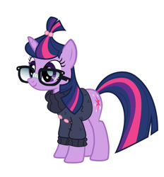 Size: 862x927 | Tagged: safe, artist:n238900, moondancer, twilight sparkle, alternate hairstyle, character to character, clothes, glasses, hoodie, moondancer's sweater, pony to pony, simple background, smiling, transformation, transformation sequence, vector, white background